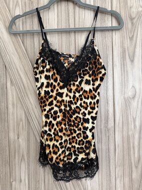 Fashion Nova Leopard Print Lace Cami - Black & Brown